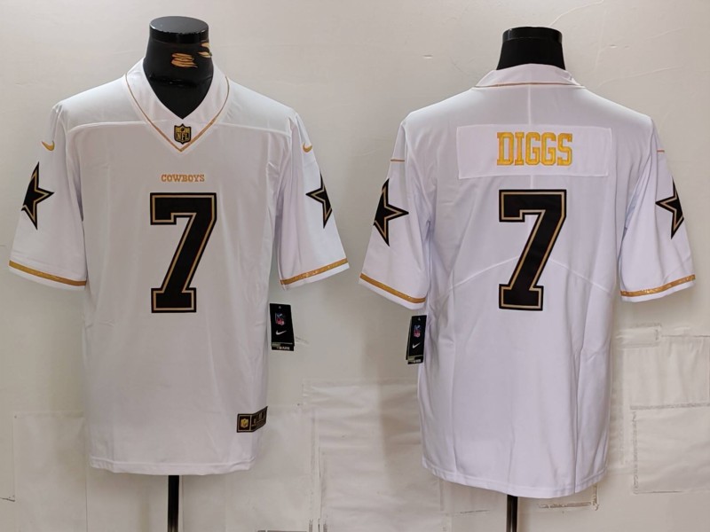 Men's Dallas Cowboys #7 Trevon Diggs White Golden Edition Limited Stitched Football Jersey Men's Dallas Cowboys #7 Trevon Diggs White Golden Edition Limited Stitched Football Jersey